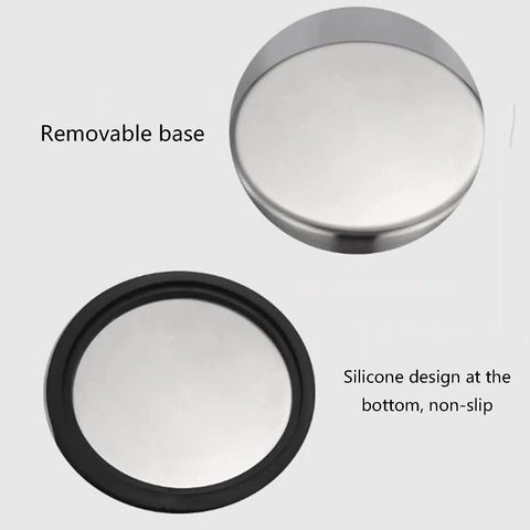 Removable base of Top Notch Stainless Steel Espresso Knock Box with silicone non-slip design for stability.