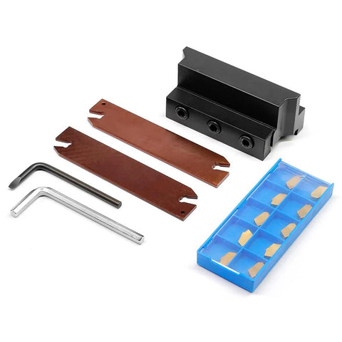 Oscarbide 3/4 in self-lock block with adjustable blade; includes GTN-3/GTN-4 carbide inserts and blue storage case