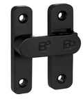 Sturdy Black Zinc Alloy Barn Door Latch With 180 Degree Slide Lock For Wood Doors, black finish, shows locking mechanism detail.