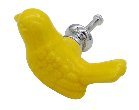 6 Piece Vintage Style Cup Pull Bars With Striking Bird Motif Decor To Spruce Up Dressers And Cabinets In A Flash yellow bird-shaped handle with chrome screw