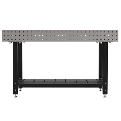 Heavy Duty Welding Fixture Table With Precision Laser Cut Holes And Storage Shelf Built Beefy For Garage Shop Projects, front view