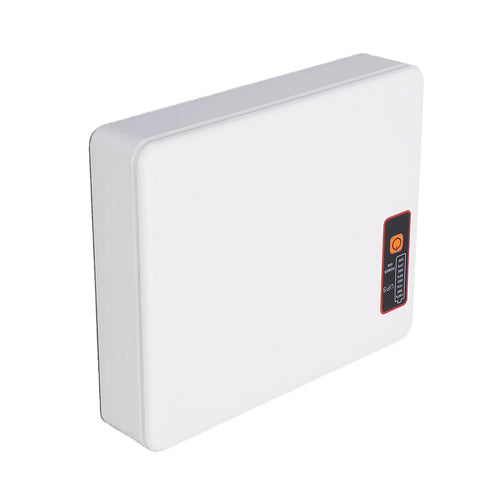Rock Solid Mini Ups Battery Backup For Router And Modem Keeps Your Home Network Running Smooth During Sudden Power Outages With 20800Mah Capacity Us Wall Plug, white compact UPS unit.
