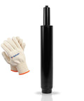 Rythalix black office chair gas lift cylinder with pair of beige gloves in front view