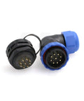 9 Pin Outdoor Waterproof Circular Electrical Connector Set With Threaded Angled Plug And Panel Socket For Industrial Power, Rugged And Reliable, Weatherproof, Male And Female, 12-15mm Cable, 14AWG black blue connector set with cap