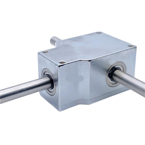 Heavy Duty 90 Degree Spiral Bevel Gearbox Reducer Assembly With Dual Shafts For Small Industrial Motors, steel casing and shafts.