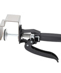 No Sweat Quick Release Drawer Installation Jig With Heavy Duty Press Clamp and Non Slip Grip Pads for Perfect Cabinet Alignment, side view showing clamp details.