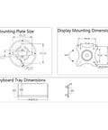 Dimensions diagram for Flex Your Home Office Game With This Rock Solid White Single Arm TV Mount for displays and keyboard tray.