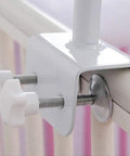 Hassle Free Universal Crib Canopy Holder Adjustable Metal Clamping Stand Bracket Clip On Design For Baby Mosquito Nets detail of white clamp
