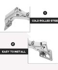 Heavy Duty Hidden Door Hinges 170 Degree Wide Angle Thick Door Hardware 2 Pack, cold rolled steel, easy installation shown.