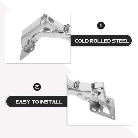 Heavy Duty Hidden Door Hinges 170 Degree Wide Angle Thick Door Hardware 2 Pack, cold rolled steel, easy installation shown.