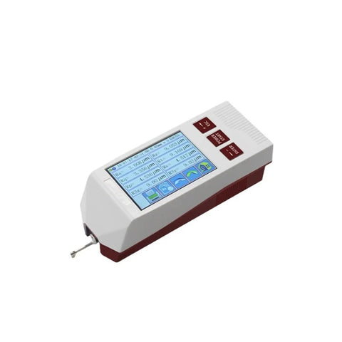 Top Shelf Portable Surface Roughness Tester With Sleek Detachable Color Display For Spot On Finish Measurements On Metal Plastic Or Heavy Duty Tools And Equipment, angled view with visible screen.
