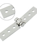Top Tier 3 Inch Sliding Barn Door Hinges 4 Pack Silver Stainless Steel Foldable Pivot Design close-up of hinge detail and holes.