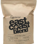 Capresso East Coast Blend whole bean coffee bag, medium roast, 1 lb, bright and crisp, micro roasted in Brooklyn, NY