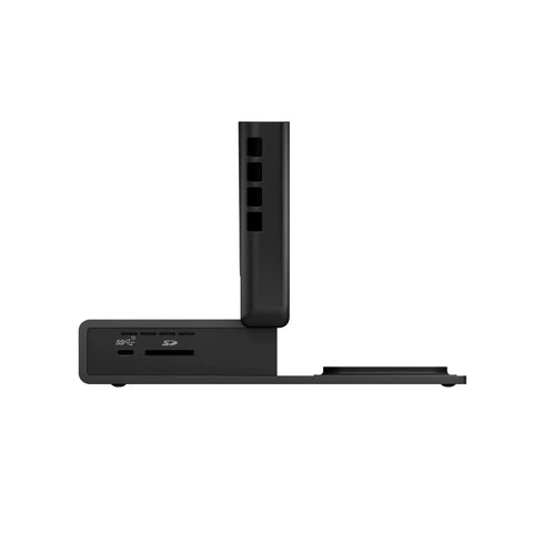Legit Thunderbolt 5 MacBook Docking Station delivering triple 4K 144Hz screens in clean space black shell, side view.