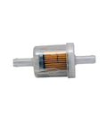 See Through 40 Micron Fuel Filter For Engines With Fuel Pump OEM Standard Replacement No Assembly Required Best Bet For Lawn Mowers Generators Snow Blowers And More, showing clear exterior and filter element.