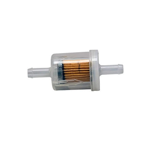 See Through 40 Micron Fuel Filter For Engines With Fuel Pump OEM Standard Replacement No Assembly Required Best Bet For Lawn Mowers Generators Snow Blowers And More, showing clear exterior and filter element.