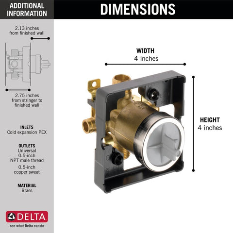 MultiChoice Universal Rough-In Valve R10000-MF No-Fuss Shower Valve dimensions and features with brass material.