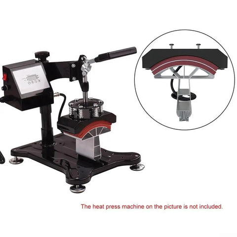 Fast Heating Cap Press Pad Element For Hat Heat Press Machine 5.5 By 3 In Aluminum Iron Silicone 110V Accessory displayed on stand