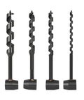 4 Pcs Hand Auger Wood Drill Set With Scotch Eye Wrench For Bushcraft And Survival, showing four metal augers of varying sizes