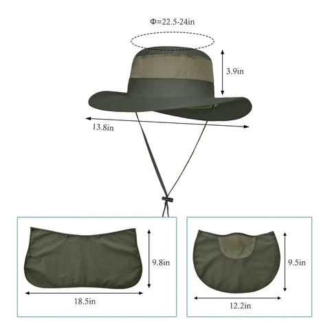 3 Pack Men's Outdoor Wide Brim Hat With UPF 50 Plus Sun Protection, Face And Neck Flap Removable, Breathable Nylon, Adjustable Fit
