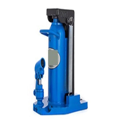 Heavy Duty Air Hydraulic Toe Lift Jack Built Tough For Garage Crews Up To 22K Lbs Capacity, blue steel design with handle and saddle.