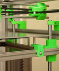 Built Tough Hypercube Evolution 3D Printer Metal Frame Kit close-up of green extrusion components and assembly details.