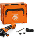 Built Tough 18 Volt Cordless Angle Grinder with accessories and orange case, tool only without battery or charger.