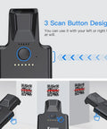 Upgraded Bluetooth Barcode Scanner with Back Clip for iPhone and Android showing 3 scan button design