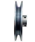 Side view of AB500 Half Inch Bore 5 Inch OD One Groove V Belt Pulley For AB 5L 4L V Belts, Heavy Duty Carbon Steel Motor Pulley Zinc Plated 1020 Steel