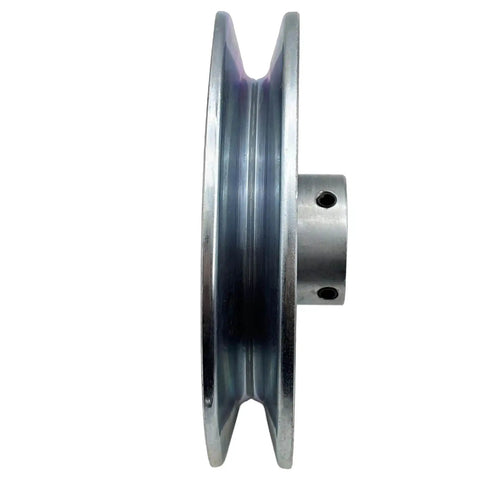 Side view of AB500 Half Inch Bore 5 Inch OD One Groove V Belt Pulley For AB 5L 4L V Belts, Heavy Duty Carbon Steel Motor Pulley Zinc Plated 1020 Steel