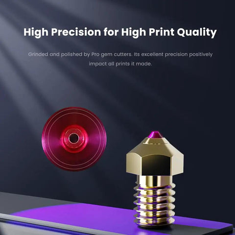 Ruby Nozzle 0.6mm For Anycubic Kobra 3 S1 And S1 Combo Printers Built To Last With Hardened Ruby Tip, side and front view