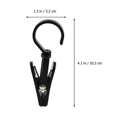 Black rotatable plastic curtain clip with 360-degree swivel hook, 1.3x4.1 inches, from the 10 pack set for versatile curtain use.