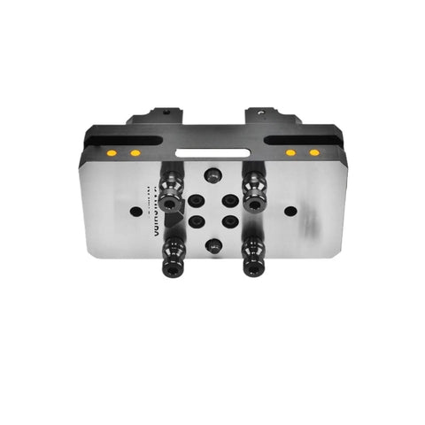 Heavy Duty Self Centering Vise For 125 mm Precision Machining And Pipe Clamping, top view showing mounting holes and features.