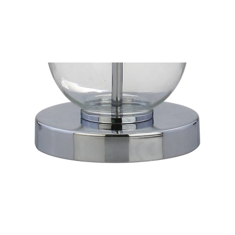 Clear Glass Triple Sphere Table Lamps Set Of Two With Chrome Finish And Super Sleek White Linen Shade base detail