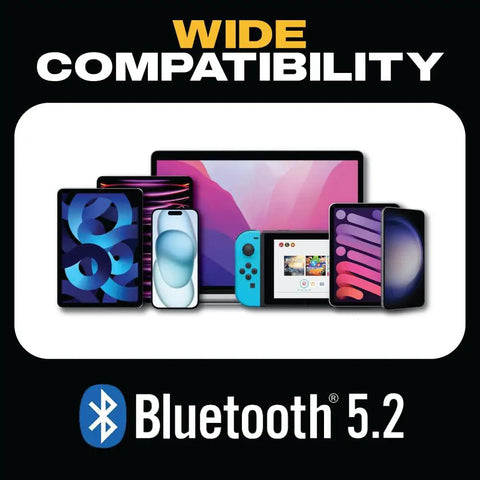 Heavy Duty Neckband Bluetooth Earbuds With Microphone, IP56 Waterproof, Bluetooth 5.2 compatibility with devices.