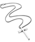 Dope Silver Stainless Steel Cross Necklace For Men, 20 Inch Box Chain Pendant, Hypoallergenic And Lead Free, Durable Christian Jewelry Gift