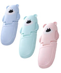 Three Pack Kid Safe Safety Cabinet Locks with Non Marking Adhesive and 90 Degree Curved Bear Shape Cartoon Locks in pastel colors