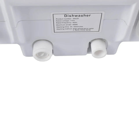 No Sweat Portable Mini Countertop Dishwasher Featuring Fast Wash Cycles And A Handy Five Liter Water Tank with inlet line detail.