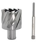 Oscarbide annular cutter, 1-11/16 in dia, 1 in DOC, 3/4 in Weldon shank; mag drill bit with pilot pin, 2-piece set.