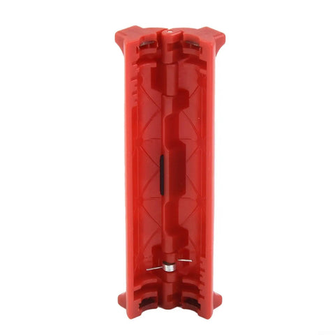 Fabuletta Rotary Electric Wire Stripper For Coaxial Cable Peeling Handy Portable Hand Tool With Precise Insulation Removal Durable Plastic Grip Easy Use For Professional Electricians And Diy Projects Red Color, top view of red plastic tool.
