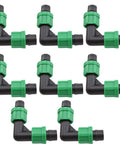 Eight units of 90 Degree Drip Irrigation Elbow Fittings Set For 16 To 17 mm Tubing Barbed Locking L Shape Connectors.