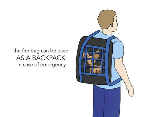 Illustration of person wearing Pet Fire Escape Bag for Large Dogs and Cats up to 100 Pounds with 50 Foot Rope as a backpack