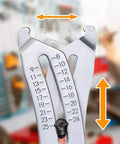 Bolt size finder keychain gauge, front view, metal with dual metric/imperial scales, Amazon brand