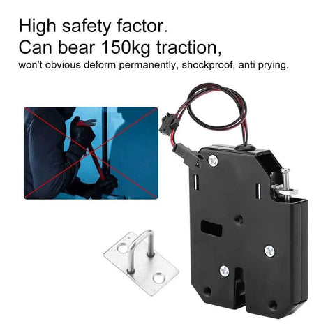 12V DC Electromagnetic Cabinet Lock With 150Kg Force Auto Lock When Power Is Off, black unit with mounting plate