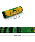 Rolled and unfolded Ten Foot By Twenty Inch Golf Putting Green Mat with Multi Distance Markers and Anti Slip Backing.