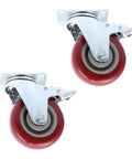Red Swivel Caster Wheels Wear Resistant with Brake, 2pcs TPR Metal, featuring a shiny metal swivel plate and quiet red wheels.