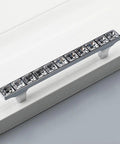 Front view of a Crystal Glass Rhinestone Cabinet Pull with shiny dresser knob handle for cupboard, 3.8 inch hole center size.