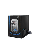 Durable 3D Printer Enclosure With LED Light Built In Thermometer And Ventilation Kit Fire Resistant And Dustproof Insulated Design For Stable Temps And Easy Printing Monitoring, showing black enclosure with window and tools.