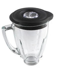 6 Cup Glass Jar With Blade Replacement Part Kit For Oster Blenders Includes Lid Gasket Bottom Cap And 6 Fin Blade Fits Most Standard Oster Models Not Pro Master Versa, showing glass jar and lid