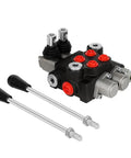 Beefy Hydraulic Flow Control Valve With Two Spools, 11 GPM, G Port Inlets, Adjustable Relief, Lever Handle shown with components
